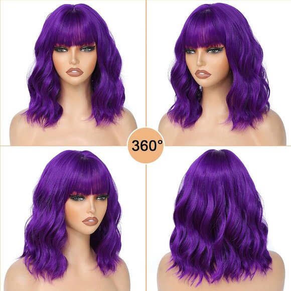 Women's 415 Short Wavy Hair Pastel Bob Shoulder Length Synthetic Hair Wigs - Picture 4 of 6